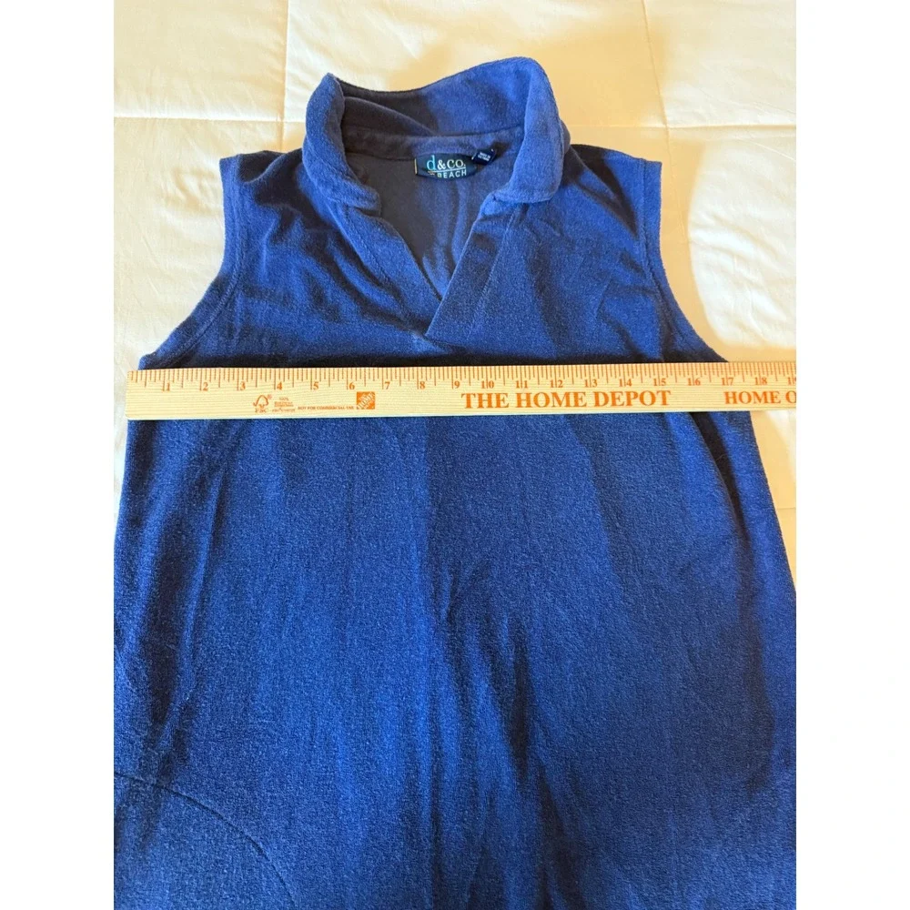 Denim & Co Beach Terry Cloth Swim Cover Up Dress Navy Blue Sleeveless Medium